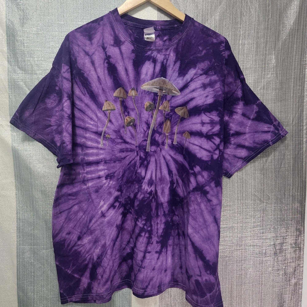 Colortone Purple Tie Dye Mushroom Graphic T-Shirt Vaporwave 2XL Streetwear 90s